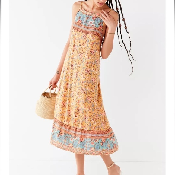 Urban Outfitters Dresses & Skirts - Urban Outfitters Border Print Boho floral print maxi dress yellow aqua ruffle S